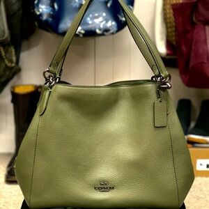 Coach Olive Green Pebbled Leather Shoulder Bag